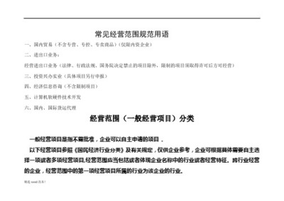常見經營范圍中英文對照